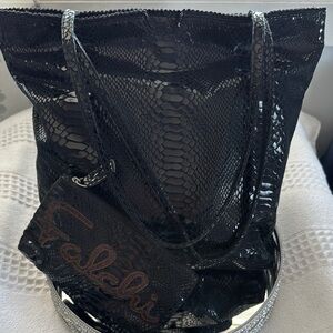 Carlos Falchi Shiny Black Snake Print Tote